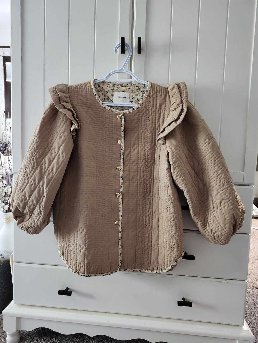 One Of A Kind  Quilted Ruffle Jacket By Sofie Schnoor (Danish)  - Beige Sz M